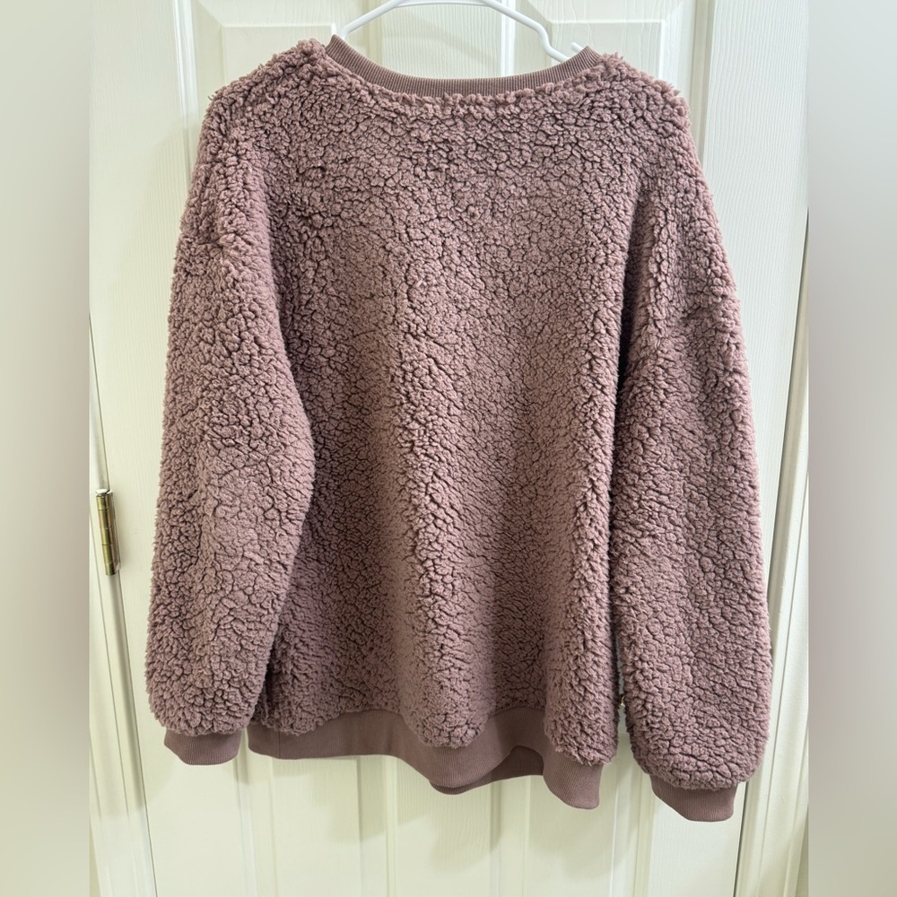 Easel Taupe Textured Sherpa Sweater top - Picture 6 of 7